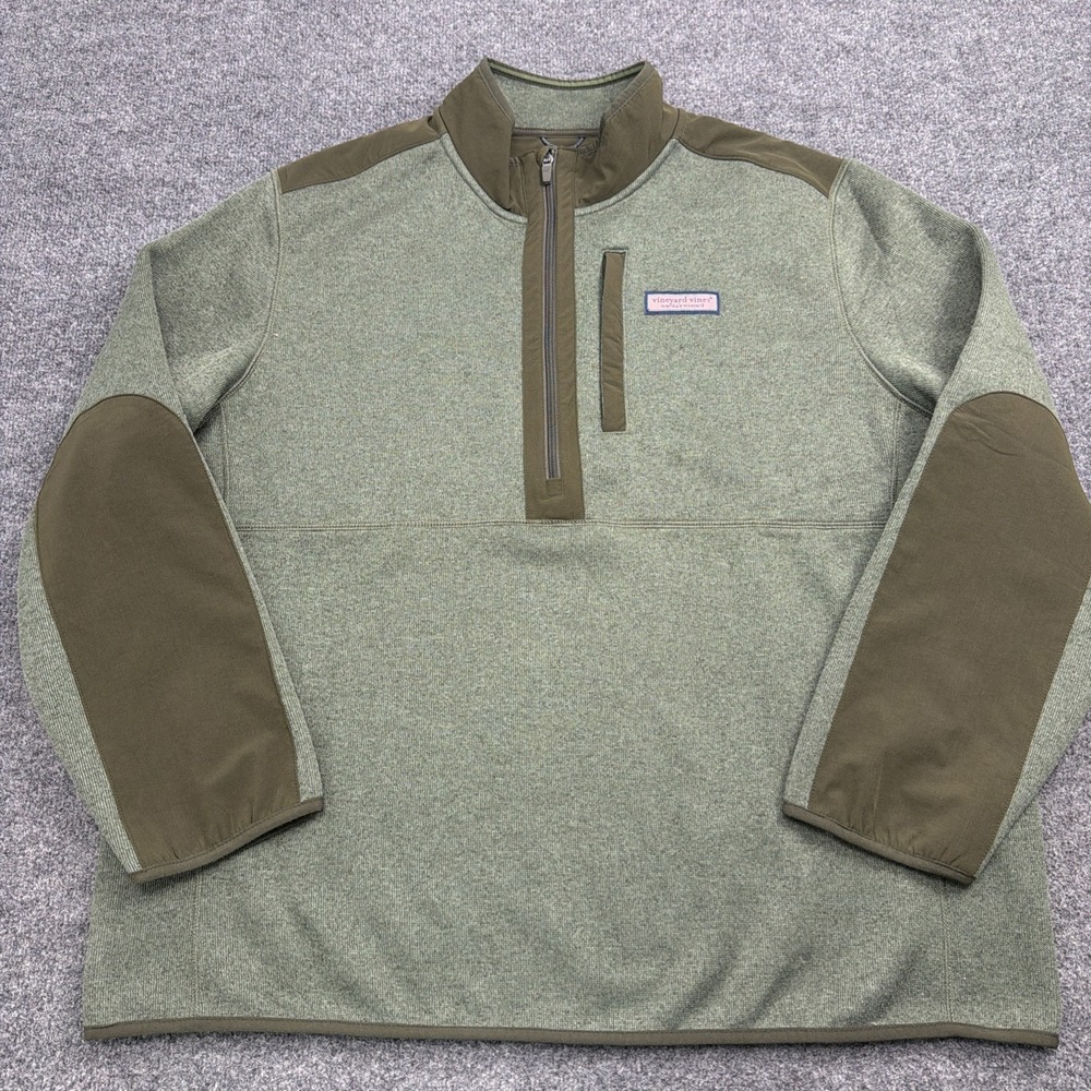 Vineyard Vines Men's Mountain Sweater 2XL Fleece Quarter Zip Pullover $138 Green